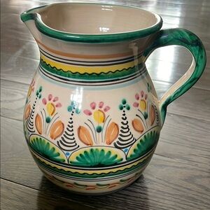 Handmade Green and Orange Ceramic Sangria Pitcher - Spain